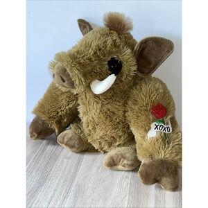 Dan Dee Warthog Hog w/ Rose Tattoo Plush‎ Stuffed Animal Wild Boar Pig Brown 10"